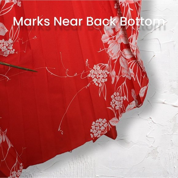 Stunning Vintage Pleated Hawaiian Accordion Caftan Dress Bright Red Floral OSFM - Picture 11 of 12